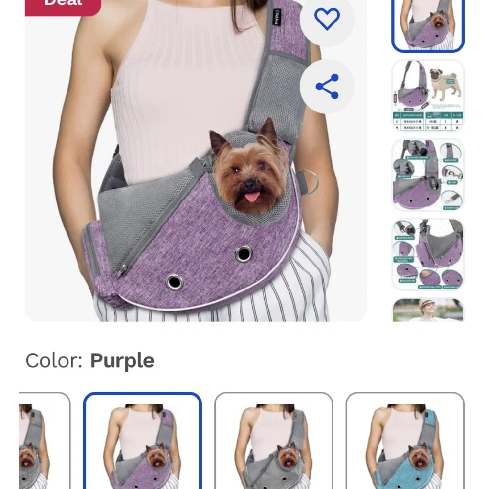Purple Pet Sling with Adjustable Strap